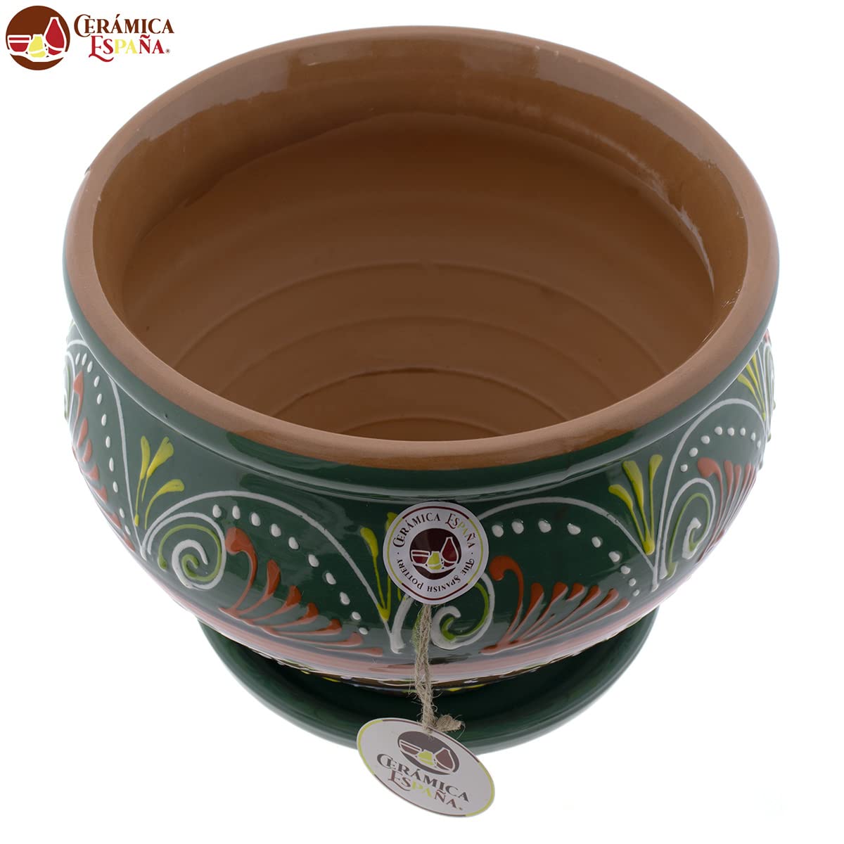 CERÁMICA ESPAÑA | Macetas de Barro Rojo | Macetas Decorativas | Macetas de cerámica | Macetas Exterior | Maceta Coco - Modelo D14 | Decoración 100% Hecho a Mano | 26x26x21 cm | Plato Incluido
