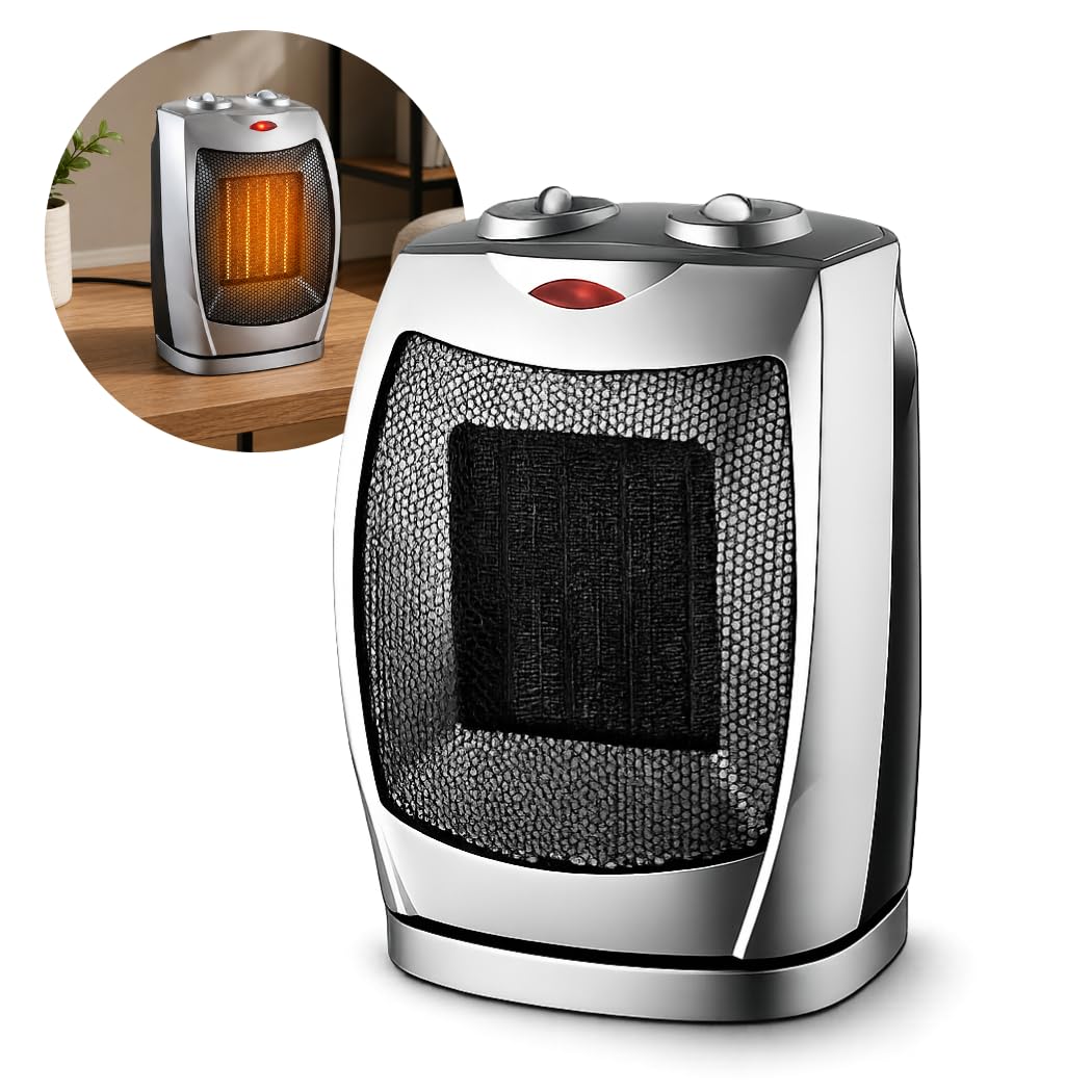 Aquecedor Elétrico Termocerâmico Termoventilador Portátil com Termostato Ajustável e