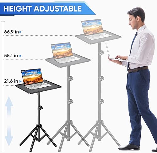 Miniatura 2 de Soporte de trípode para proyector trípode plegable portátil para portátil altura ajustable de 22 a 67 pulgadas estantes multifuncionales para