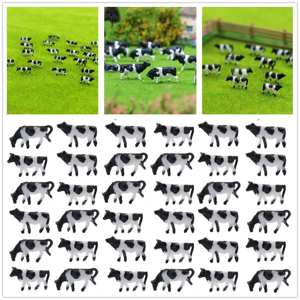 Lot de 60 figurines de vache décoratives à l'échelle N Noir et blanc