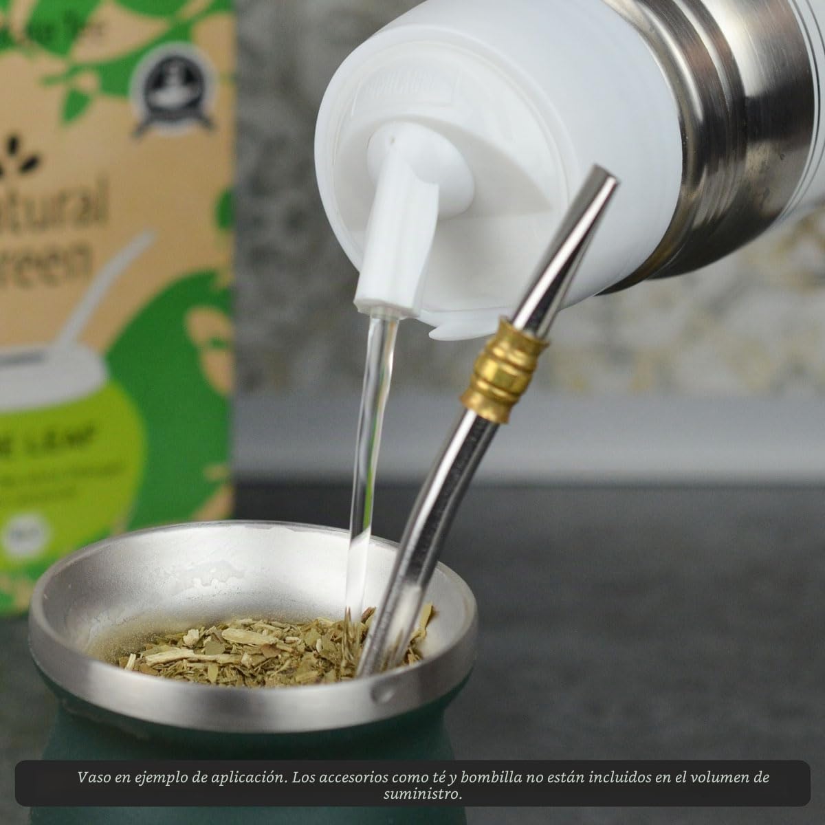 Termo para Mate Lumilux de Acero Inoxidable (1L) - Doble Pared al Vacío con Pico Cebador Antigoteo - Color Blanco - Libre de BPA