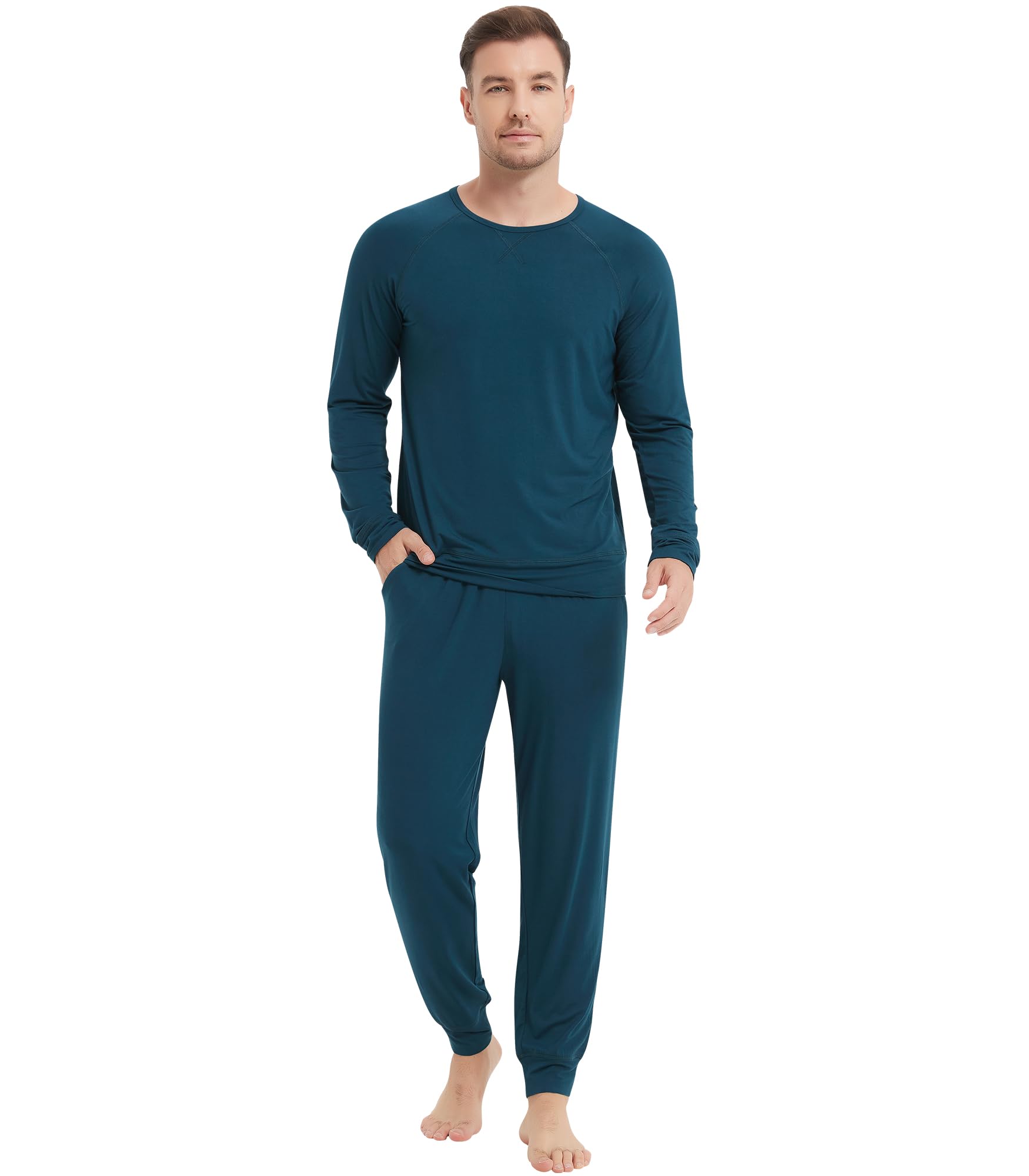 NACHILA Mens Pajamas Set Viscose Made from Bamboo Crew Neckline Top Pjs
