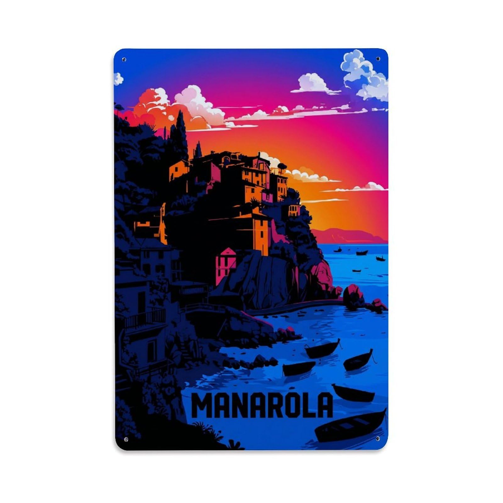 Huiyhb 8X12inch(20X30cm) Vintage Travel Manarola Italy Silhouette Metal Tin Sign