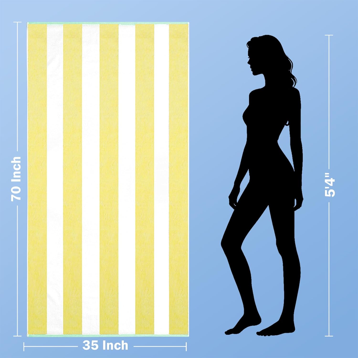 GABAO Cotton Beach Towel Oversized - 70"x 35"|Large Striped Towel - Classic Soft, Absorbent Terry Cloth for Pool, Beach, Travel & Resort (Chartreuse) - Image 3