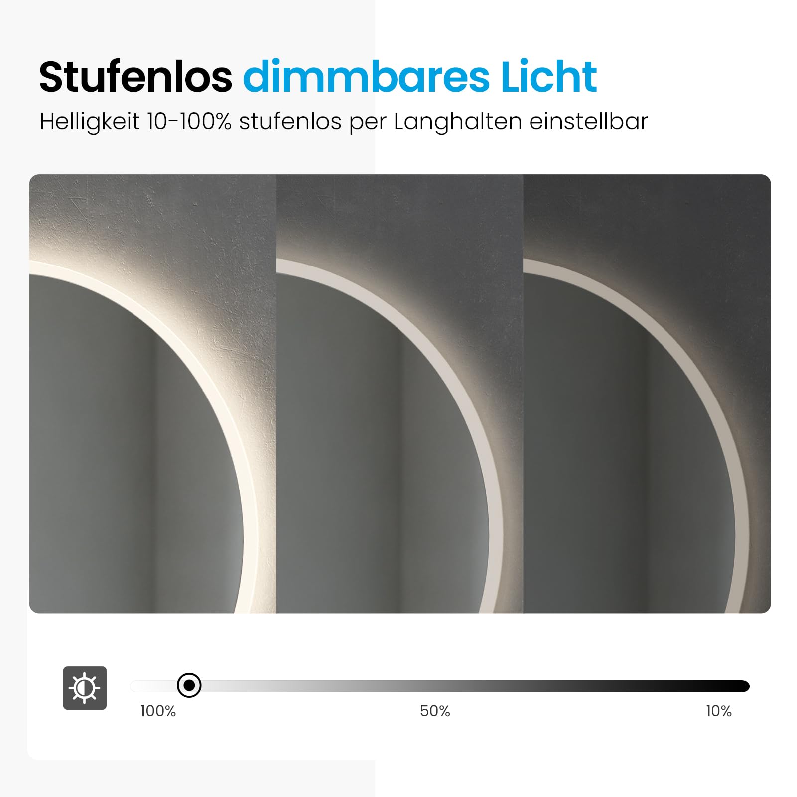 Heilmetz Badspiegel mit Beleuchtung Rund 70cm, LED Badezimmerspiegel mit Uhr, Antibeschlag, Touch, 4300K Warmweiß Licht, Spiegel mit Beleuchtung für Bad