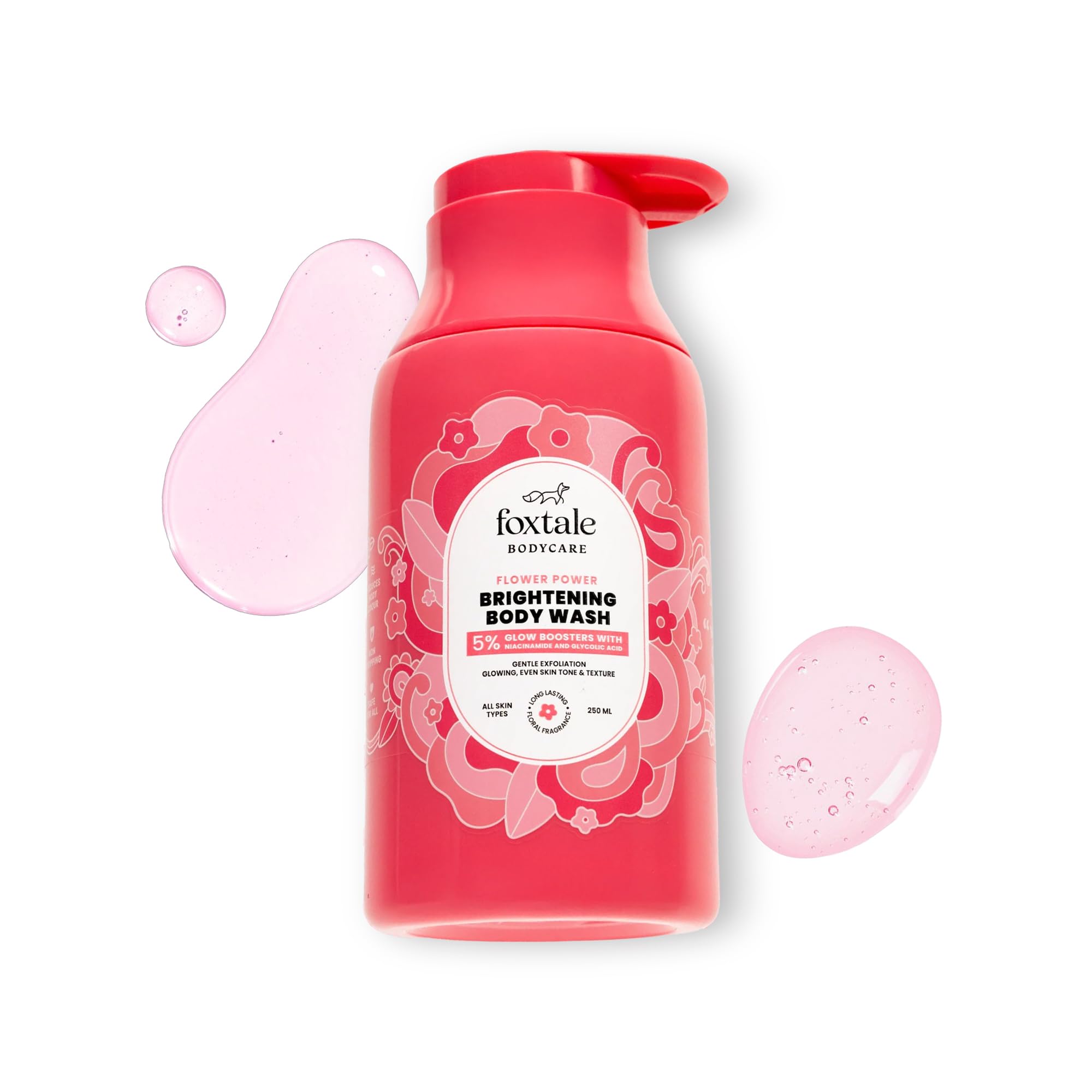 FoxTaleDe-Tan Brightening Body Wash | Glycolic Acid & Niacinamide for Glowing Skin | Removes Tan & Evens Skin | 6+ hrs odour control | SLS-Free | Body Wash for Women & Men | All Skin Type | 250 ml