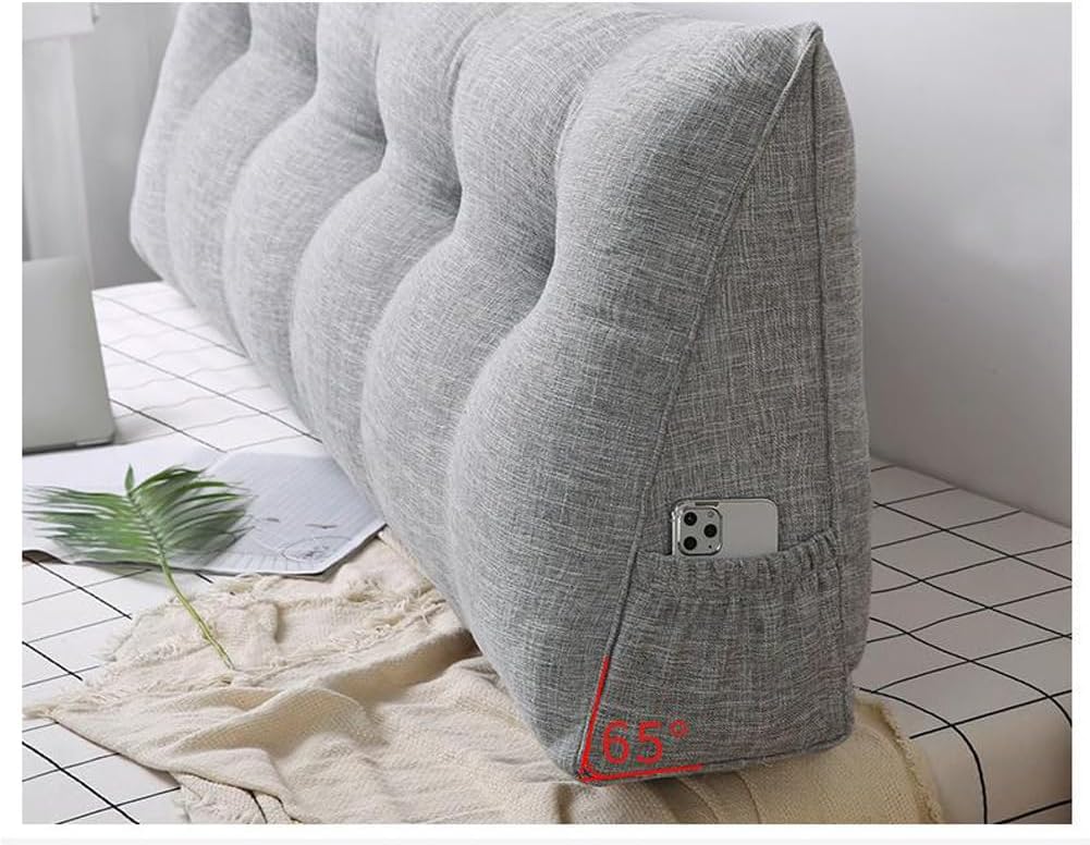 Headboard Wedge Pillow for Single/Twin/Queen/King Bed,Large Cotton Linen Reading Pillow Bolster Triangular Pillow for Sitting in Bed,Wedge Pillow with Removable Cover (Khaki,59x20x8inch)