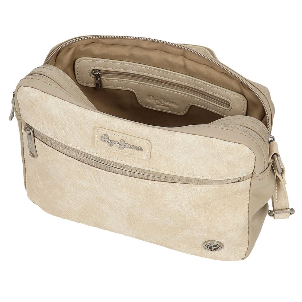 Pepe Jeans Jana Torba na ramię Dwukomorowa Beżowy 24X16X9 cm Poliester z Detalami ze Sztucznej Skóry by Joumma Bags, beż, Talla única, torba na ramię z dwoma