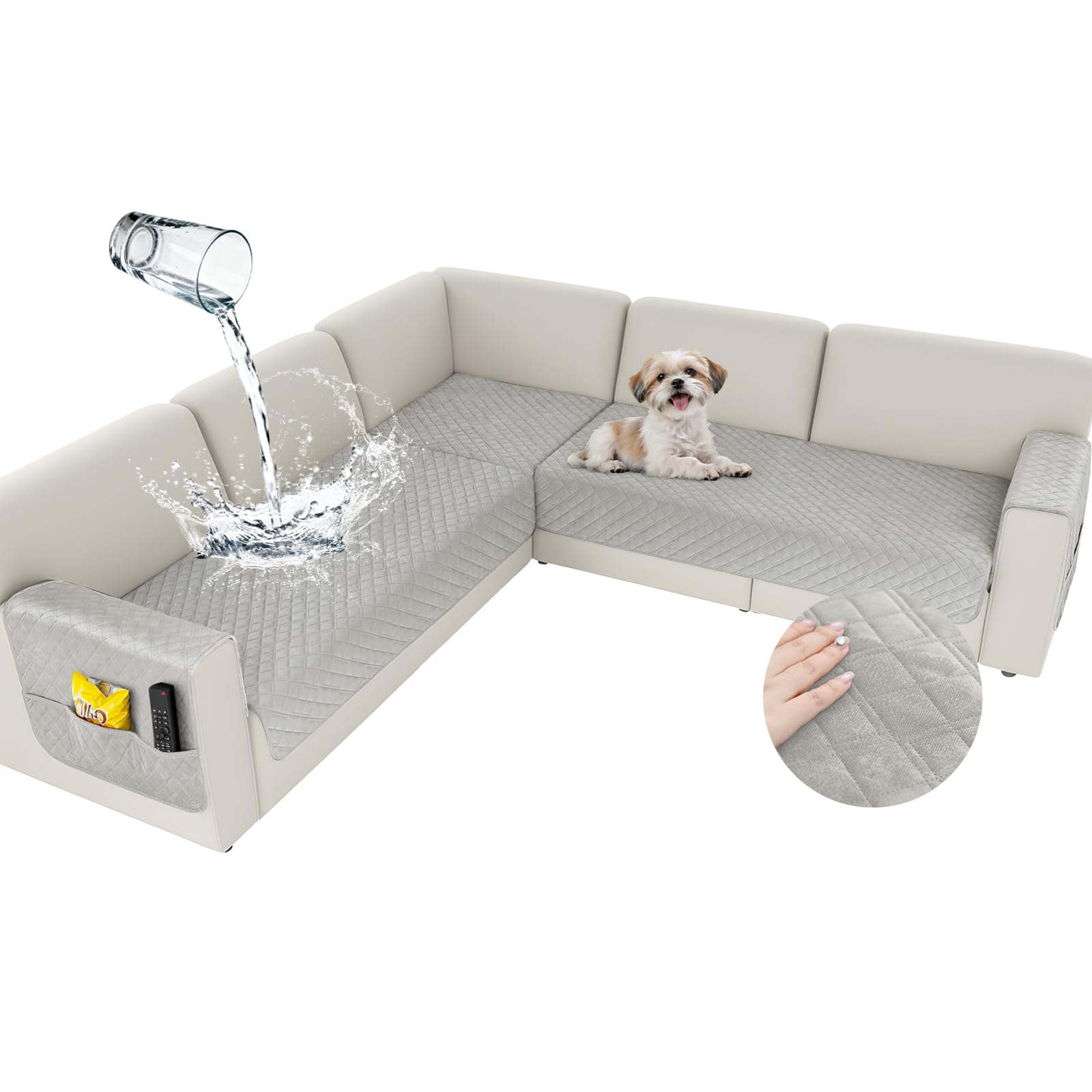 Arfntevss Waterproof Corner Sectional Couch Covers for Dogs Pet L Shape Sofa Cover Washable Velvet Large Couch Cushion Protector for Sectional Sofa Non Slip U Shaped Slipcovers (Light Gray, Large)