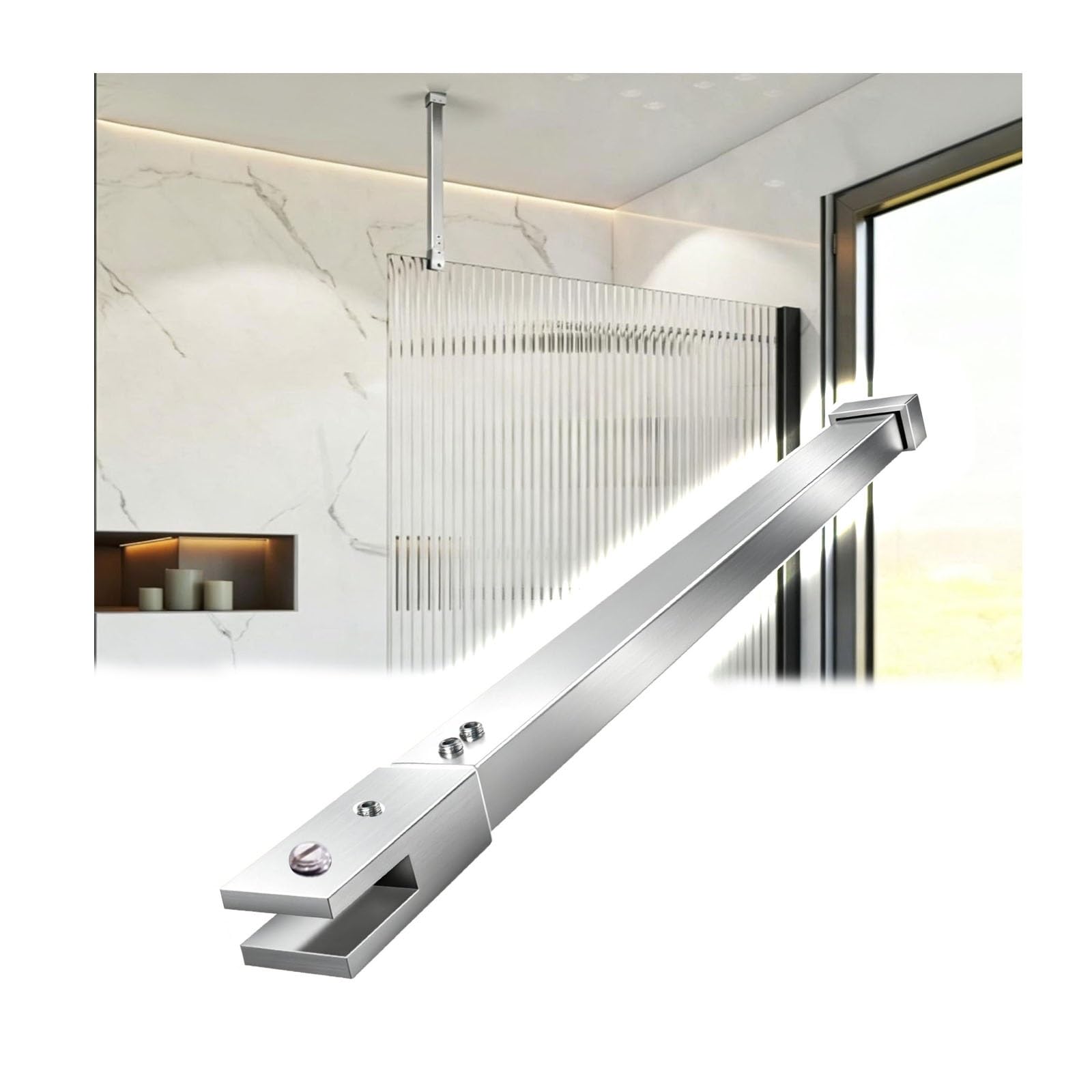Wahhwf Silvera Support Bar Stabilizer For Walls And Ceiling, 50–85Cm Long Stainless Steel Fixed Rod For Frameless Shower Door Panel For 1/4-3/8In (6–10Mm) Thick Glass, Silver(,25.6In/65Cm)