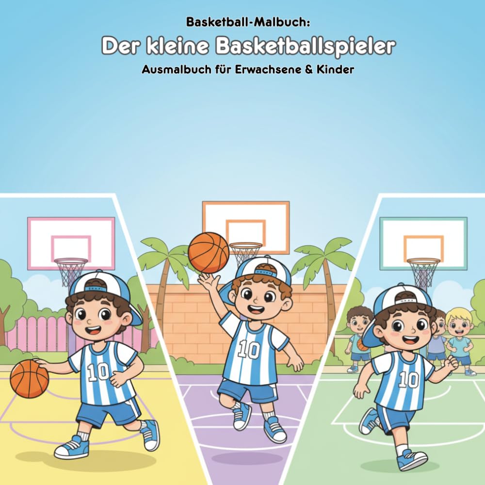 Der kleine Basketballspieler: Geschichte & Malbuch: Für Erwachsene & Kinder - 36 Ausmalbilder - 21.59 x 21.59 cm - Große Motive für kleine Künstler