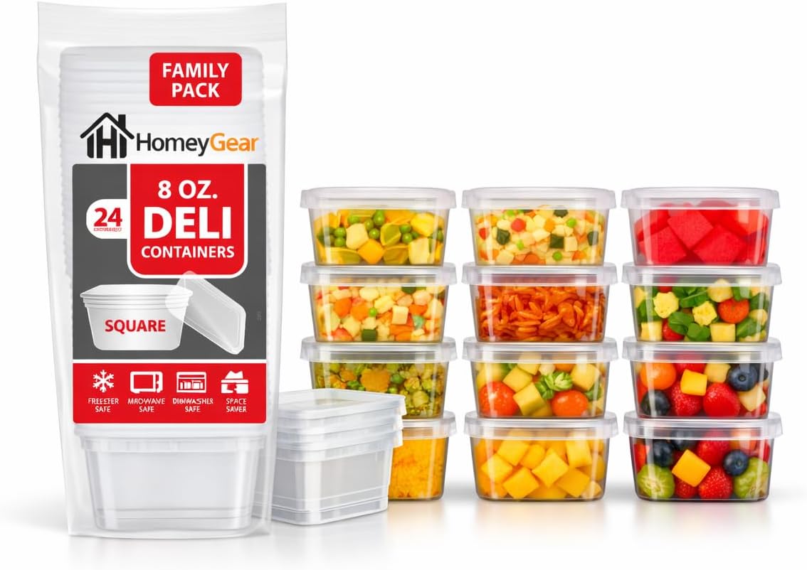 Square 8 Oz Deli Containers with Lids – Sturdy Leak-Resistant Food Storage for Soup, Meal Prep & Takeout – BPA-Free, Stackable Clear Plastic – Microwave, Freezer & Dishwasher Safe