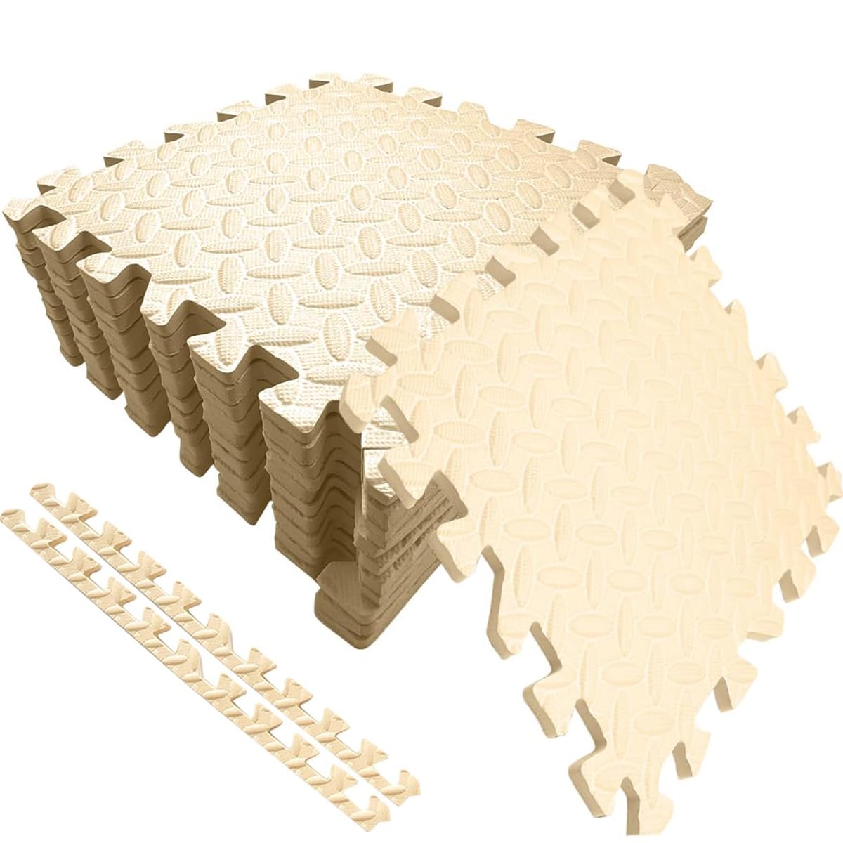 Interlocking EVA Foam Mat, 12 Packs Protective Floor Tiles Foam Matting Soft Puzzle Exercise Padding Non-slip Baby Crawling Mat 8mm for Home Gym Yoga Workout Equipment Playroom 30x30 Beige