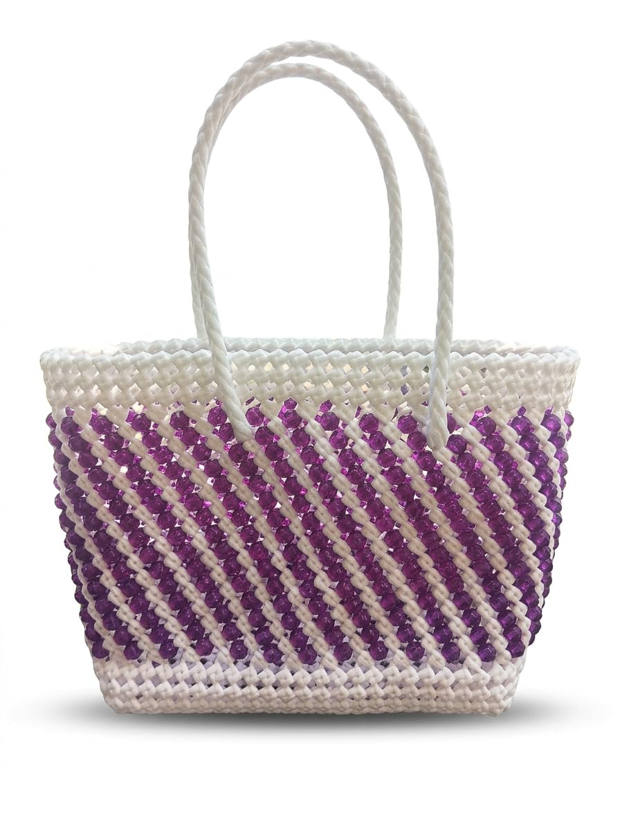 100% Handmade Wire Koodai – Pink/Yellow | Heavy-Duty Plastic Wire Shopping Basket with Handle | Multipurpose Kitchen Vegetable & Fruit Storage | Picnic & Home Organizer (White - Purple)-image-21