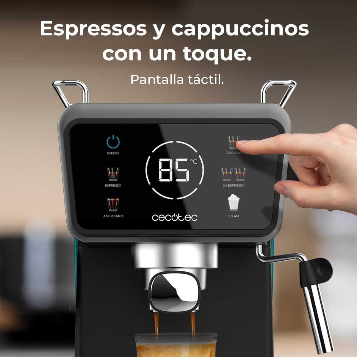 Cecotec Cafetera Express Power Espresso Touch ColdBrew. Café en Frío, Espresso y Cappuccino, 20 Bares de Presión