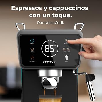 Cecotec Cafetera express Power Espresso Touch ColdBrew. Cafetera express para espresso y cappuccino, café en frío, con 20 Bares de presión y vaporizador orientable. Ideal para amantes del buen café
