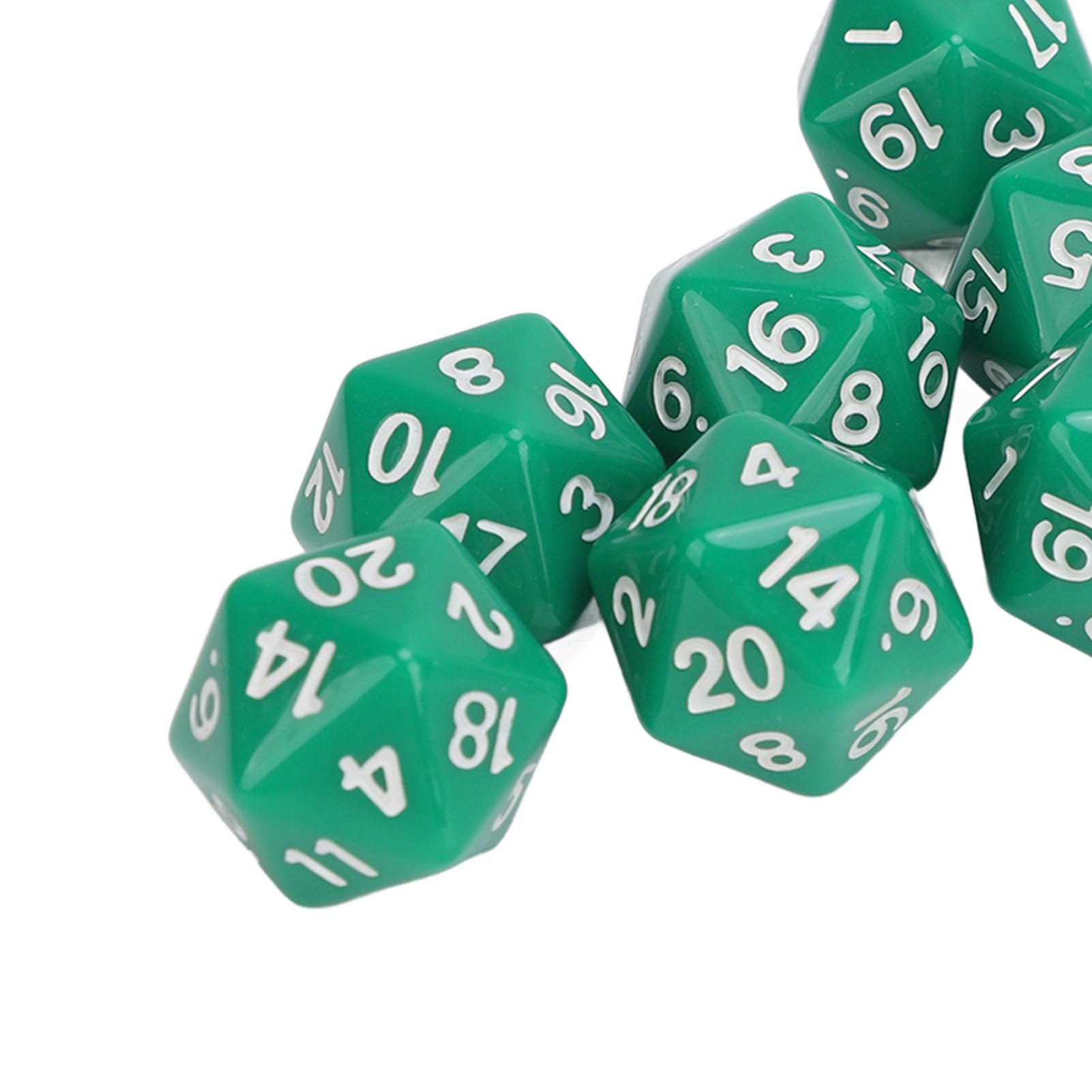 Bewinner Zestaw Lekkich Kości Wielościennych z Tworzywa Sztucznego do Gier RPG, 20-stronne Trwałe Kości dla Miłośników Gier, 10 szt. (GREEN)