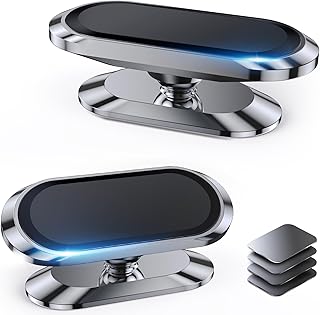 【2-PACK】Magnetic phone holder for car, [ Super Strong Magnet ] [ with 4 Metal Plate ] iPhone Magnetic car mount for cell phone, [ 360° Rotation ] Universal Dashboard adhesive Car Magnetic Phone Mount