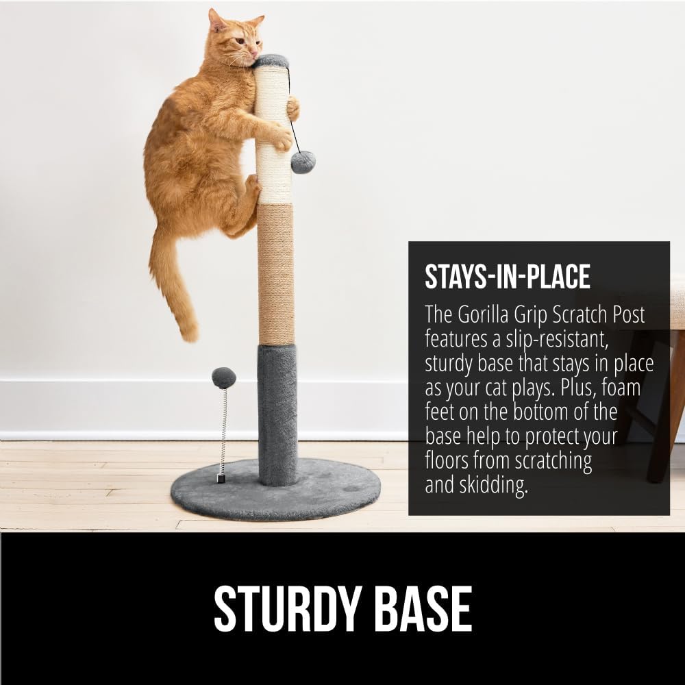 review Gorilla Grip Heavy Duty Cat Scratching Post and Stainless Steel Metal Dog Bowl, Post Size 16x34 Gray, Kitten Nail File Tower, Dog Bowl Set of 2 Black, Less Sliding, 2 Item Bundle