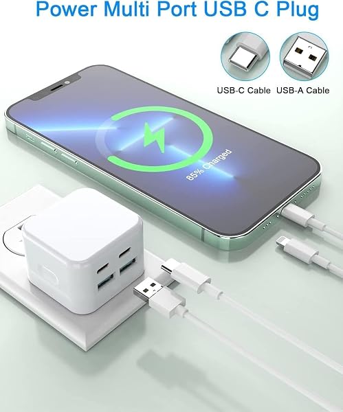 USB C Charger Plug,2Pack 40W USBC Fast Charge Plugs 4-Port Multi USB Plug UK Charging Compatible with iPhone17 16 16e 15 14 13 12 Pro Max Plus iPad,Multiport USC Wall Power Type C Mains Head - 3
