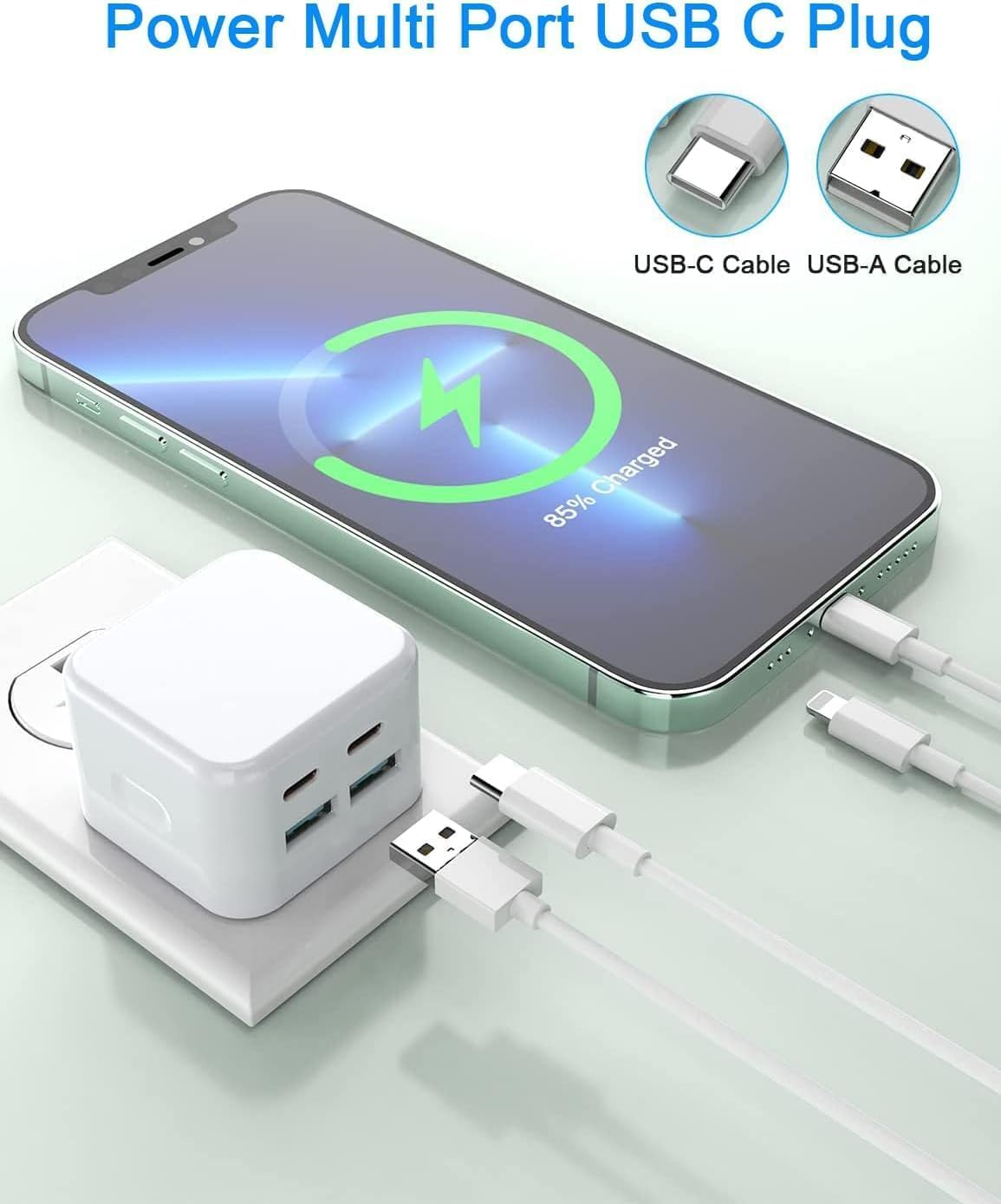 USB C Charger Plug,2Pack 40W USBC Fast Charge Plugs 4-Port Multi USB Plug UK Charging Compatible with iPhone17 16 16e 15 14 13 12 Pro Max Plus iPad,Multiport USC Wall Power Type C Mains Head — view 3