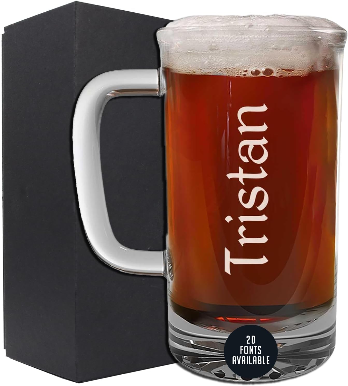 Personalized Etched 16oz Glass Beer Mug for Birthday Gifts
