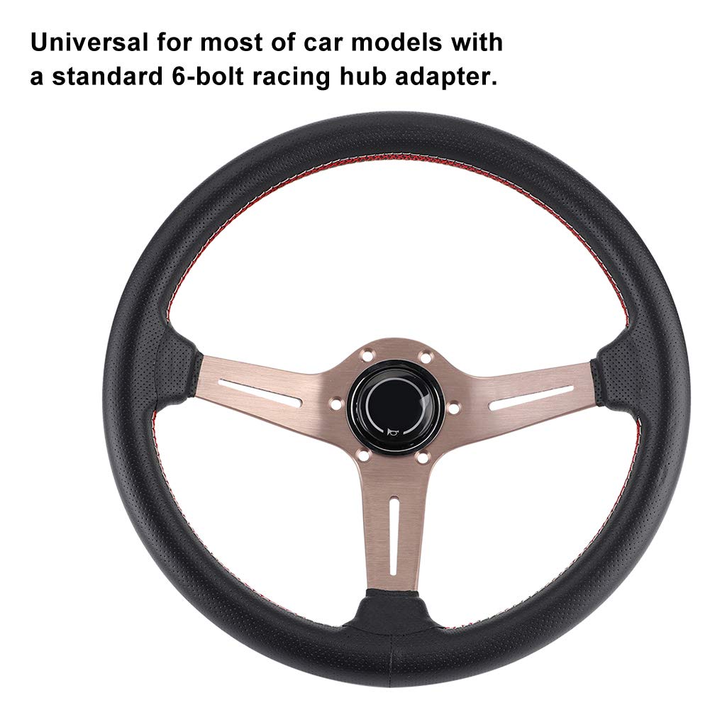 Naroote 350mm Racing Steering Wheel with Black Leather for Enhanced Grip