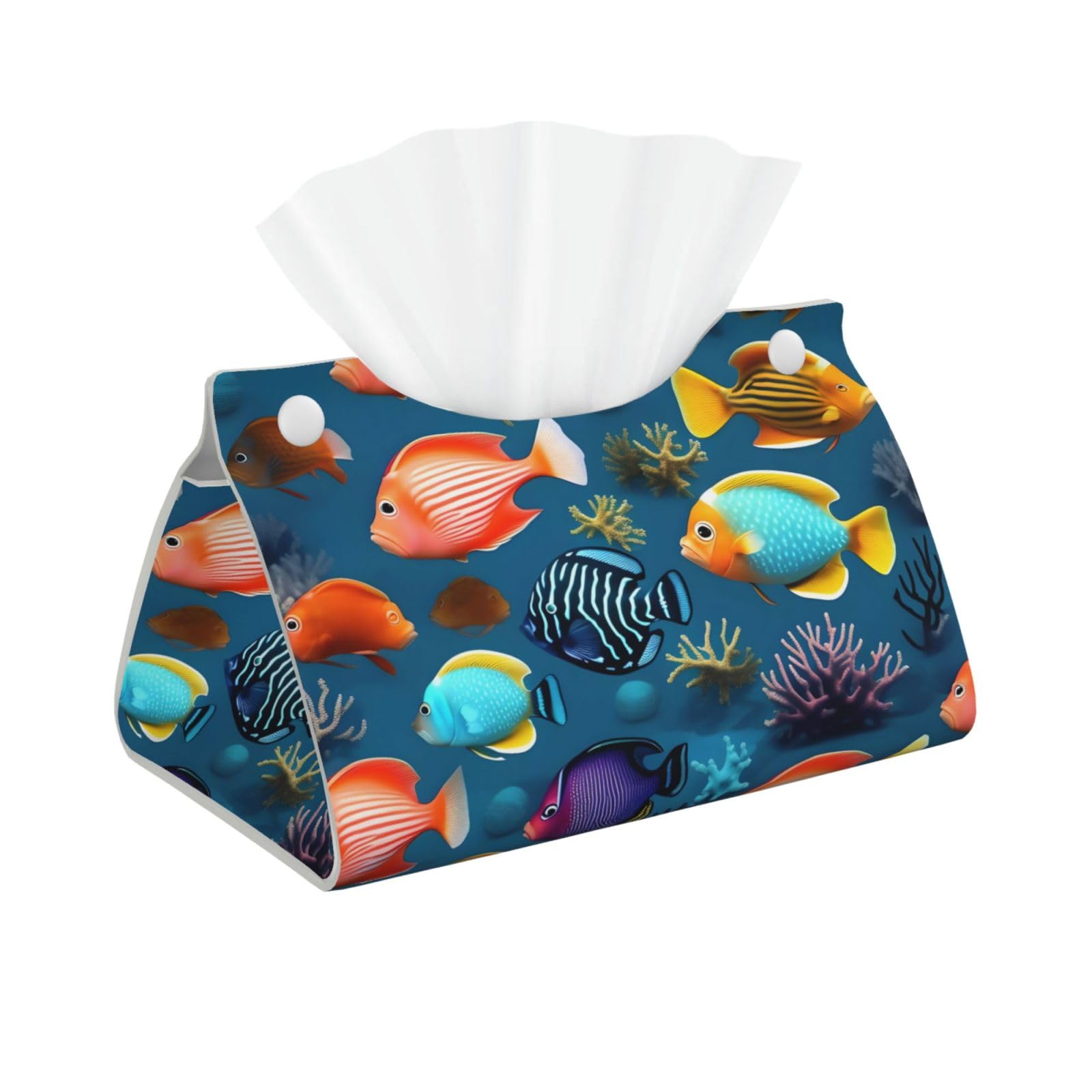 Submarine reef fish Long Leather Tissue Box Cover-Waterproof PU Leather Tissue Holder for Bathroom, Decorative Rectangular Tissue Case