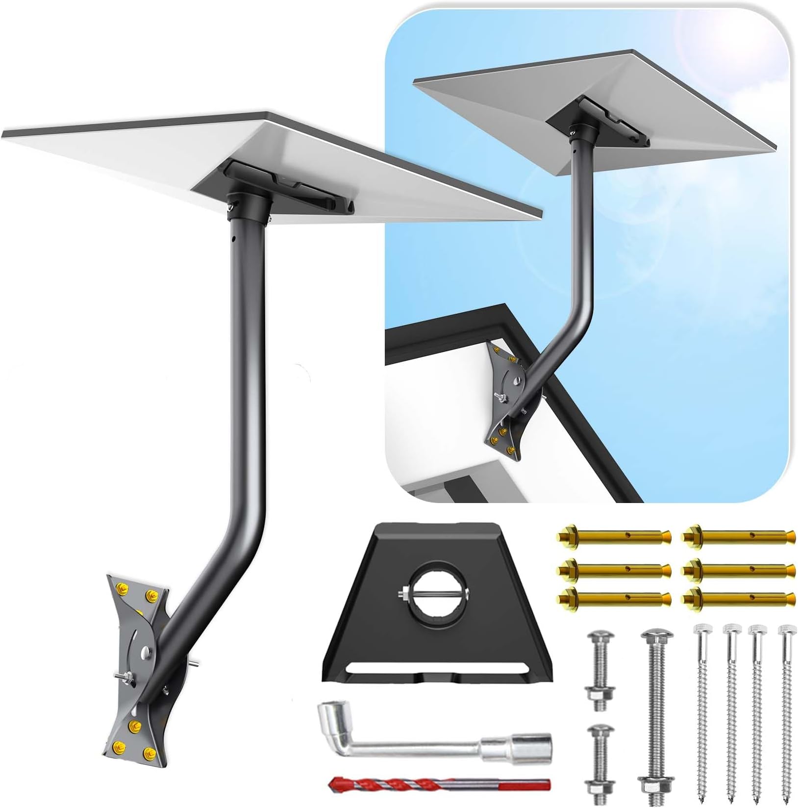 Gen 3 Mount for Starlink, Adjustable Wall /Roof Mounting Kit Compatible with Starlink Standard 4/4X/V3【Include Aluminum Pipe Adapter】