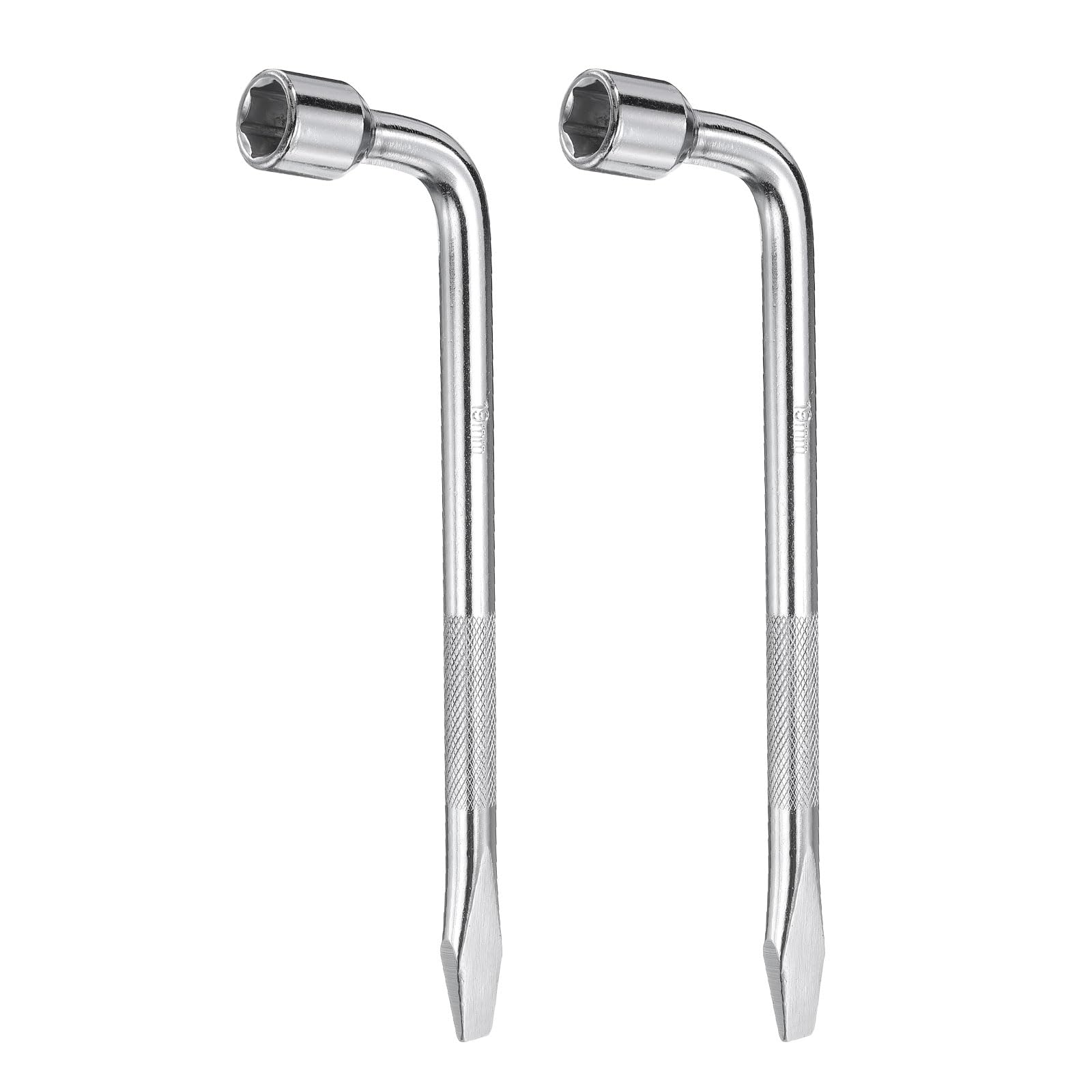 HARFINGTON 2pcs Car Spare Tire Lug Wrench 19mm Carbon Steel l Type Slotted End Hexagon Socket Wrench L-Shaped Tire Repair Tool for Automobile Repair