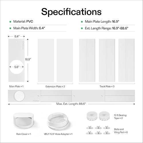 Vista 7 de VIVOSUN Kit de ventilación portátil de puerta corredera de CA, longitud ajustable de 16.9"/21.2"-88.6", se adapta a mangueras de escape de 5.1