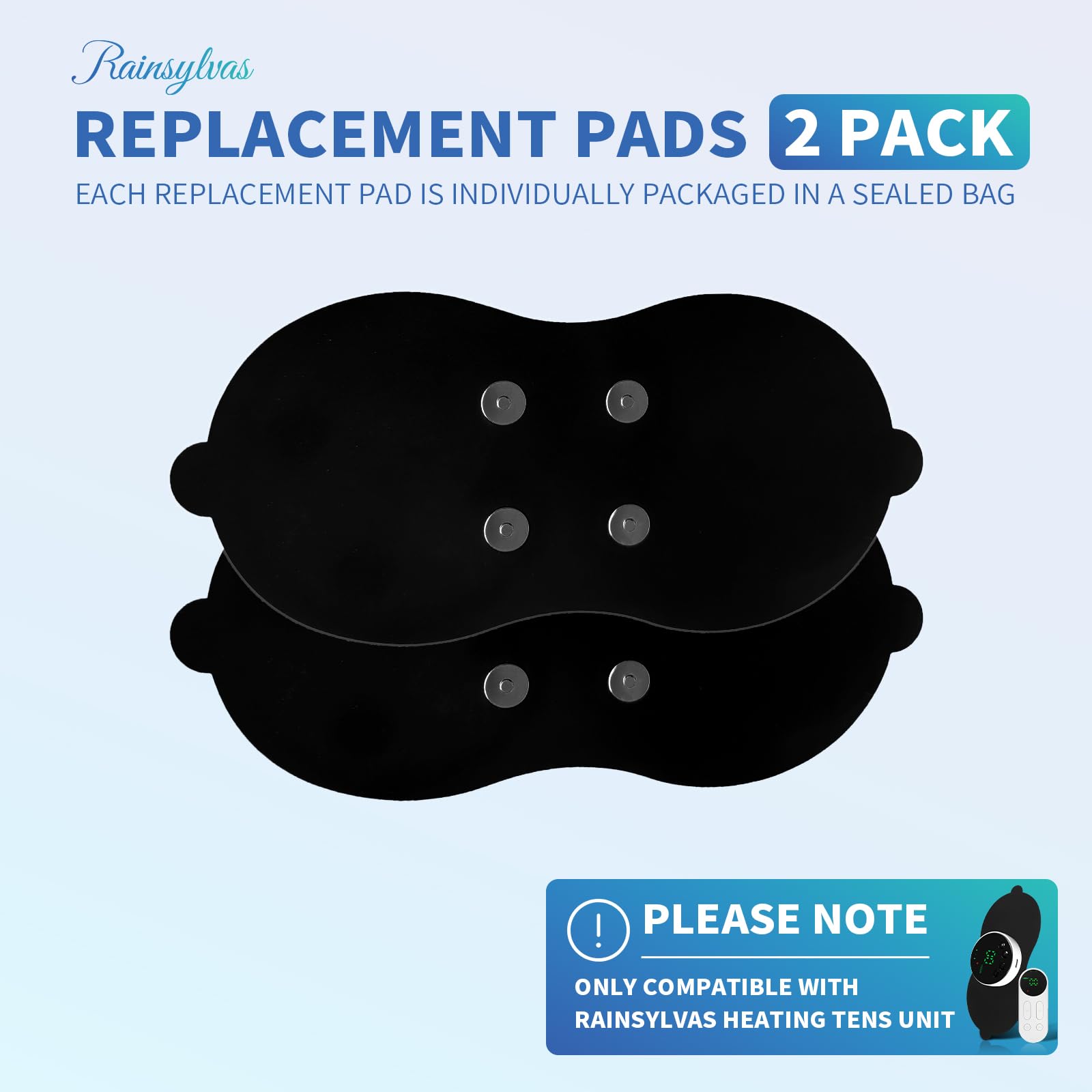 Rainsylvas Heating TENS Unit Replacement Pads, 2 Pack Reusable Wireless TENS Pads, Only Compatible with Rainsylvas TENS Unit with Heating