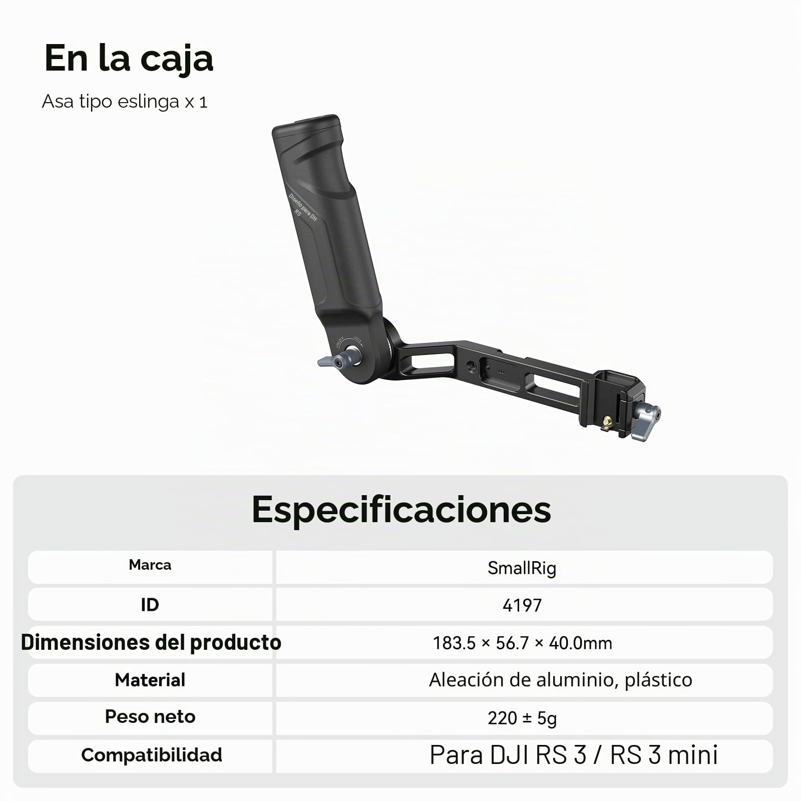 SMALLRIG Plástico Ligero Mango Ajustable Sling Handgrip Solo para DJI RS 4 Mini RS 3 Mini Gimbal Handheld Stabilizer, con NATO Clamp y Soporte de Zapata - 4197B