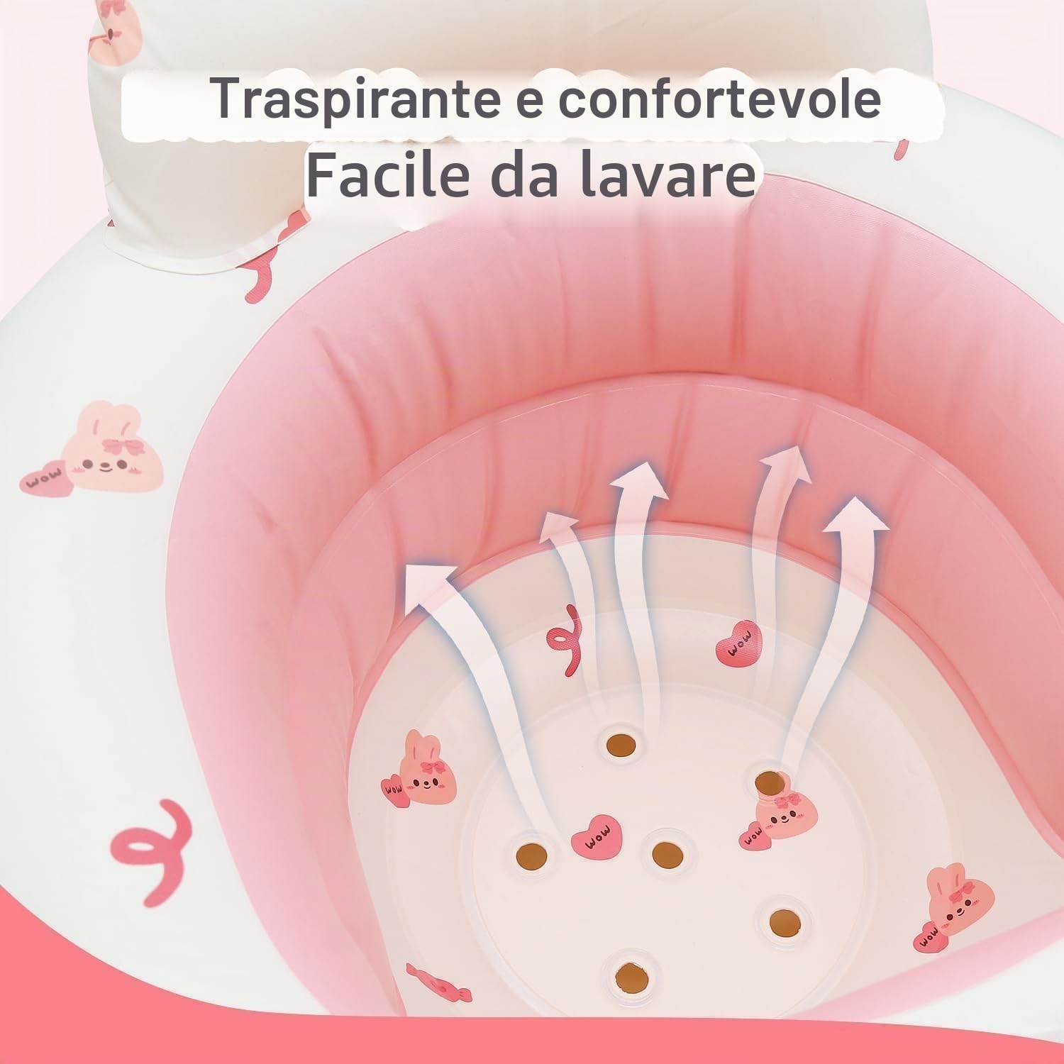 Seggiolino Gonfiabile Neonato di 3-36 Mesi di, Sedia Gonfiabile per Bebè a Pieghevole con Pompa Integrata, Supporto per Seduta per Bimbi Piccoli (Coniglio)
