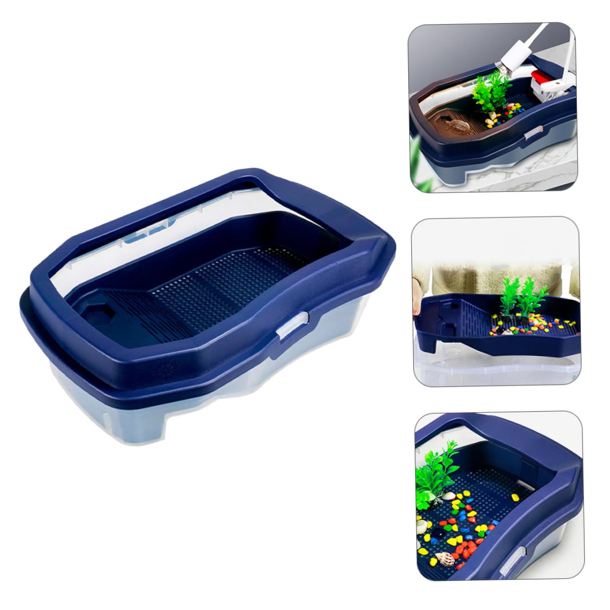 DOITOOL Tanque para Tortugas con Terraza Solar Resistente y Doble Uso Acuático y Terrestre Caja de Cría para Reptiles Suministro para Tortugas Color Azul
