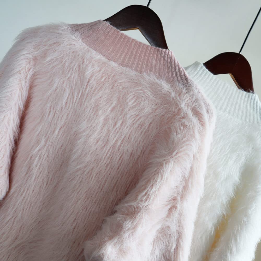 Chaqueta Mujer,Cárdigans De Punto Para Mujer Moda Rosa Felpa Cuello En V Delicado Botón De Lazo Manga Larga Suéteres Delanteros Abiertos Cárdigan Elegante Otoño Suelto Grueso Suave Prendas De A