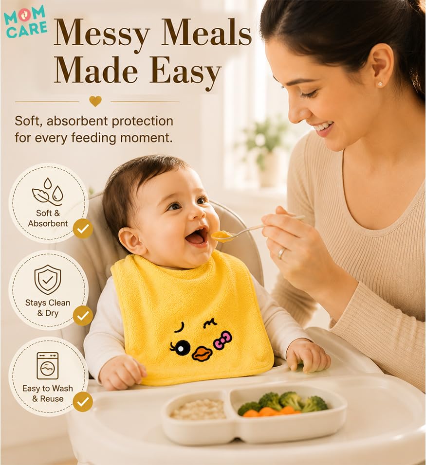 Image of MomCare Newborn Baby Gift Set with Premium Gift Bag & 3 Soft Cotton Baby Napkins, Cute Yellow Washcloth Handkerchief Towels for Infants, Baby Shower Gift, Welcome Baby Hamper for Boys & Girls Yellow Set 3 Pcs