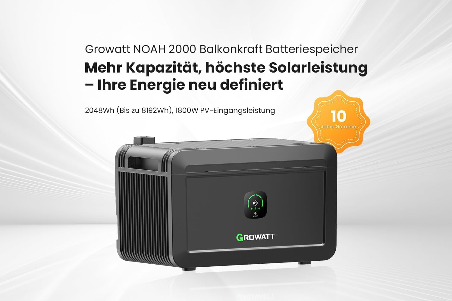 Powerness® 2000W Balkonkraftwerk mit Speicher 2048Wh, Growatt NOAH 2000 mit NEO 800W, 4×500W Full Black Bifaziale Solarmodule, Zubehör Komplettset, Plug & Play (0% MwSt)