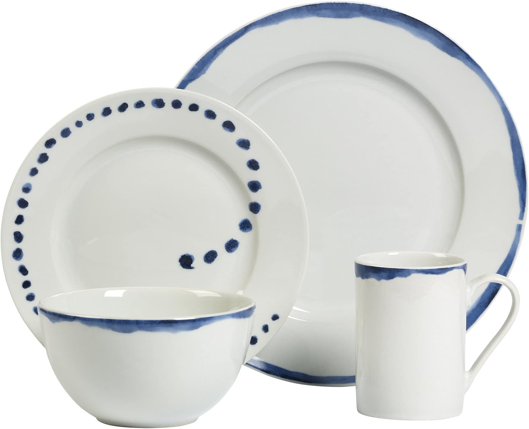 Tabletops Gallery White Dinnerware Set with Plate, Salad Plate, Cereal Bowl, and Mug (Service for 4), Isla Round 16 Piece Dinnerware Set