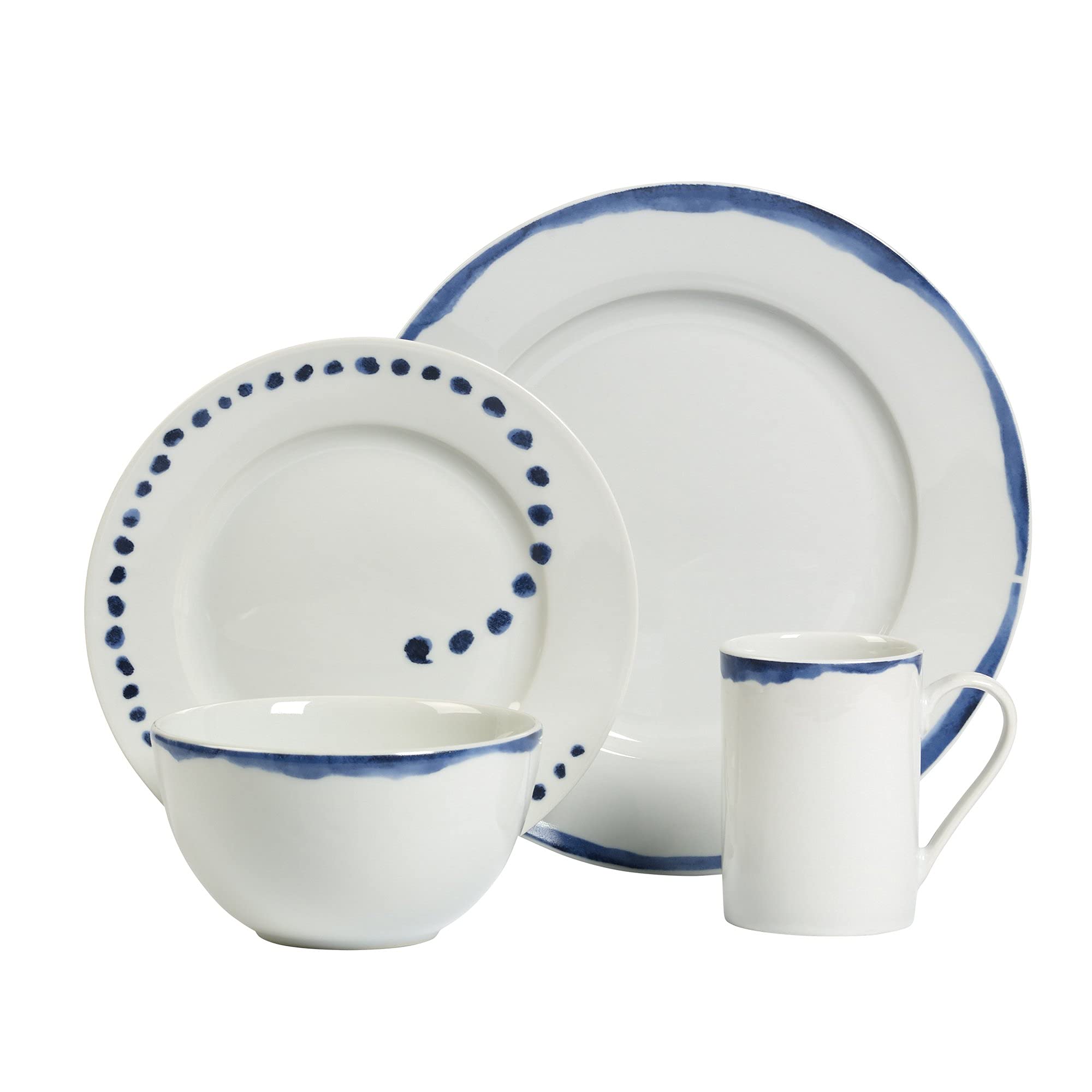 Tabletops Gallery White Dinnerware Set with Plate, Salad Plate, Cereal Bowl, and Mug (Service for 4), Isla Round 16 Piece Dinnerware Set