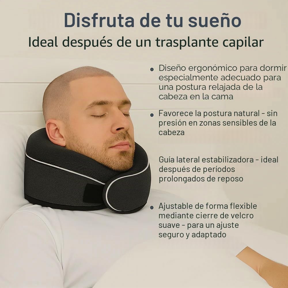 Cojín para el Cuello | Ideal después del trasplante de Cabello o para Viajar en Coche o avión | Contiene Extras como Antifaz para Dormir y protección auditiva