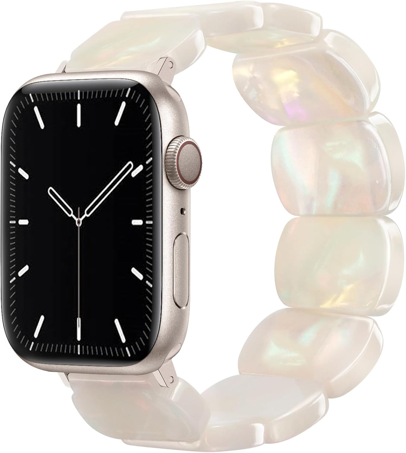 Resin Stretchy Watch Bands Women Compatible with Apple Watch 42mm(S3/2/1) 44mm 45mm 46mm 49mm Tortoise Light Bracelet Beaded Elastic Strap iWatch Series11/10/9/8/7/6/5/4/3/2/1/SE/Ultra (S)