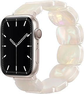 Newlibery Ivory White Beaded Resin Stretch Band for Apple Watch Women, S