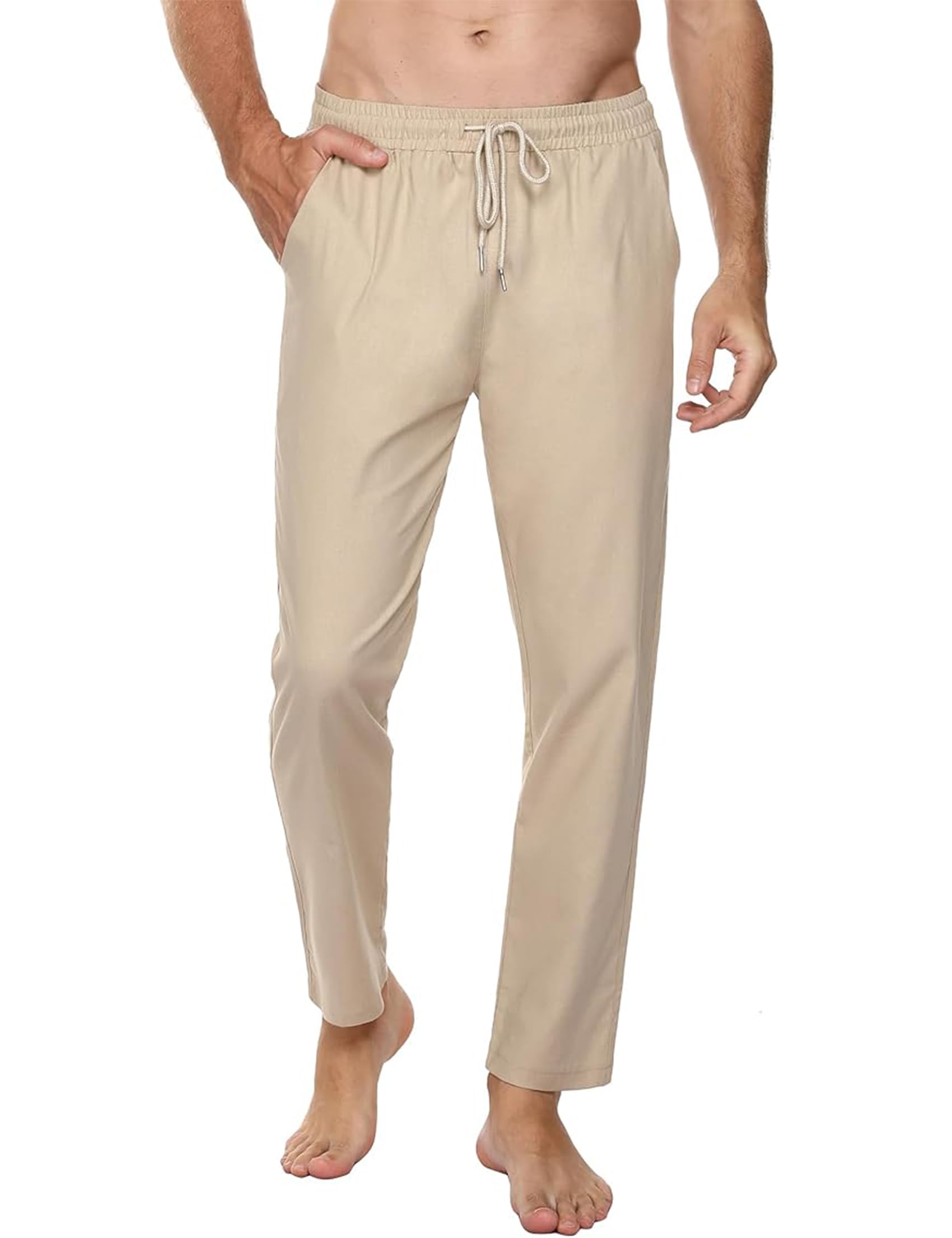 Sykooria Herren Leinenhose Lang Leichte Freizeithose Bequeme Jogginghose Casual Wanderhose Outdoorhose