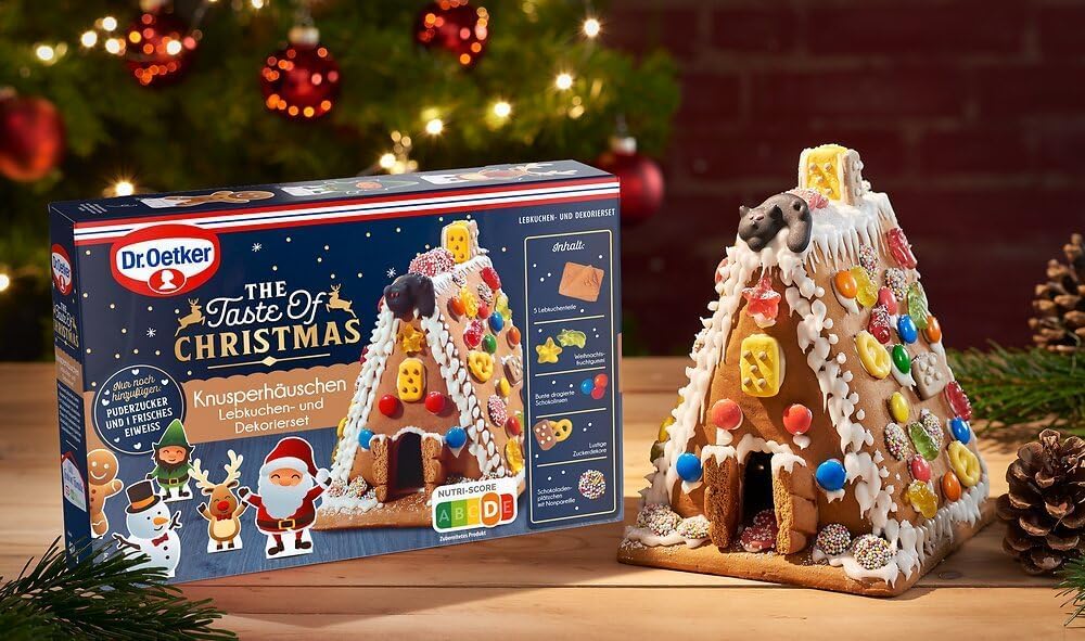 Dr. Oetker Knusperhäuschen - Set aus 4 Lebkuchenhäusern und Dekoriersets zum Basteln und Verzieren für die Weihnachtszeit - 4 x 403 g