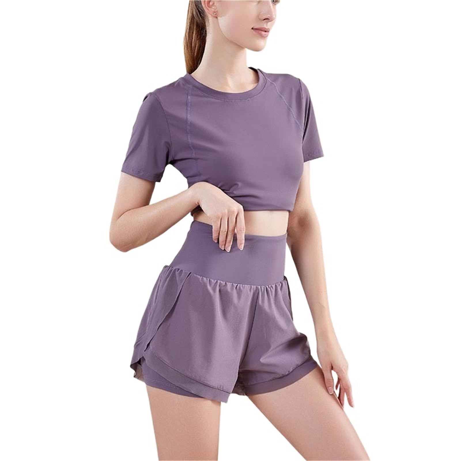 Conjunto Deportivo Mujer Conjunto deportivo, ropa deportiva de entrenamiento, gimnasio, Fitness, Top corto manga larga, Leggings cintura alta, trajes deportivos