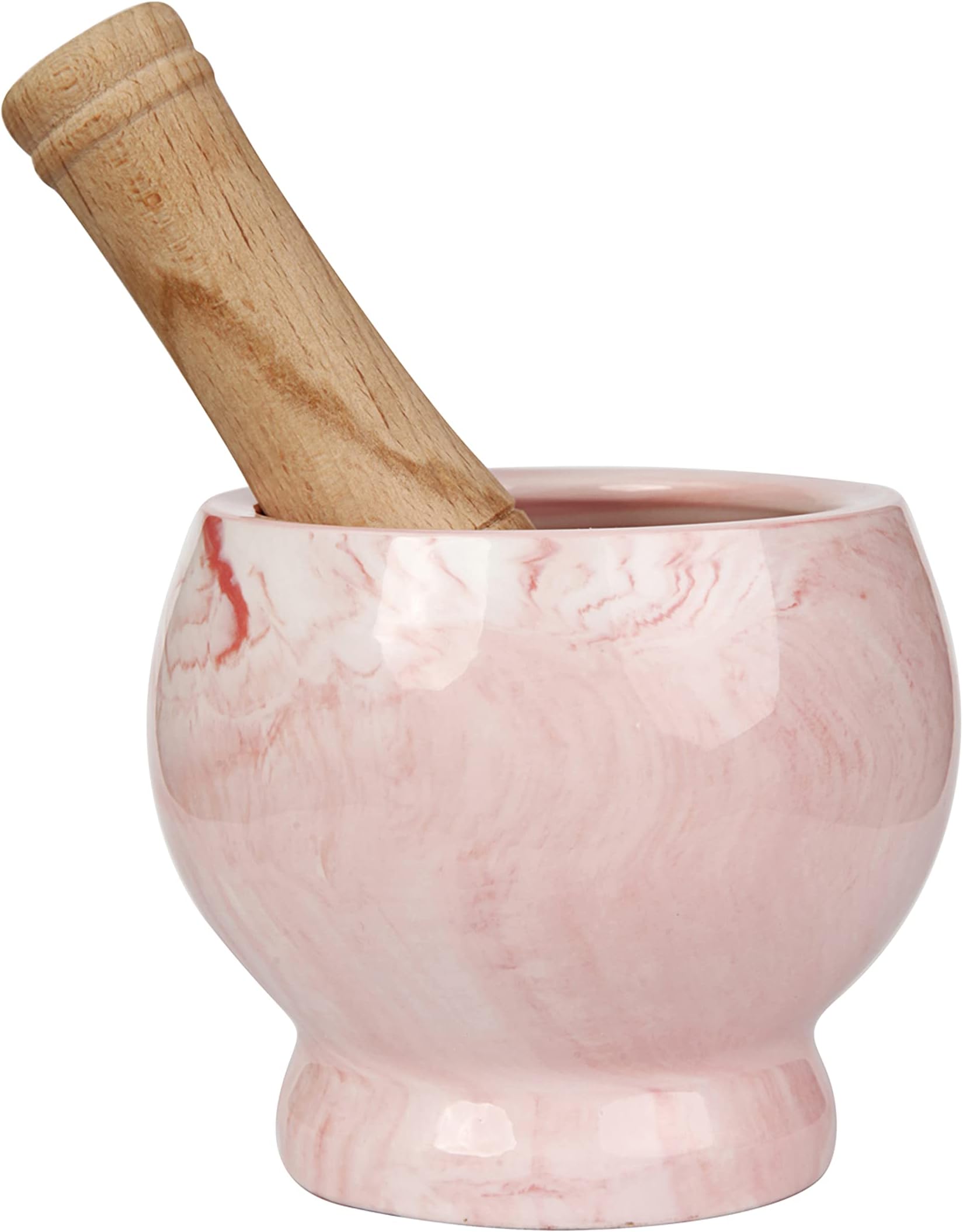 Mortar and Pestle Set- Ceramic Kitchen Mortar and Pestle for Spices, Herbs & More- Durable Mortar with Anti-Slip Base and Sturdy Wooden Pestle with Finest Grinding Ability- 2.6 Cups Capacity
