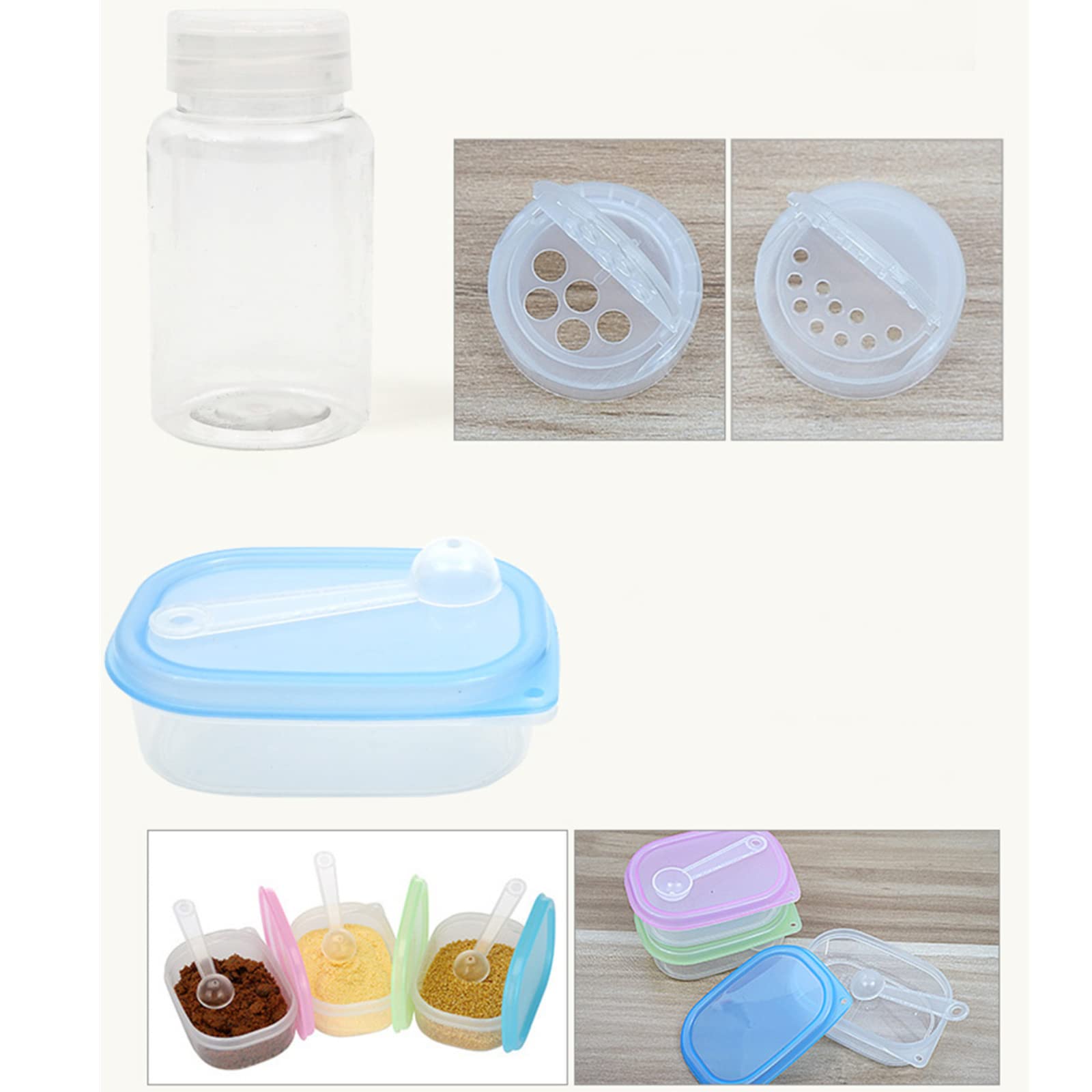 Joyeee Kit de recipientes de especias de viaje, 3 botellas de especias líquidas, 3 botellas de salsa, 4 cajas de especias con cuchara pequeña, bolsa de almacenamiento para camping barbacoa