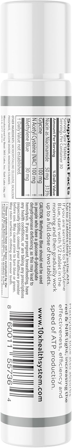 10X Health Methylene Blue Supplement with Black Pepper Extract - 60 Tablets Methylene Blue Pharmaceutical Grade Tablets - Supports Energy, Focus & Cognition - Vegan, Non-GMO - Image 9