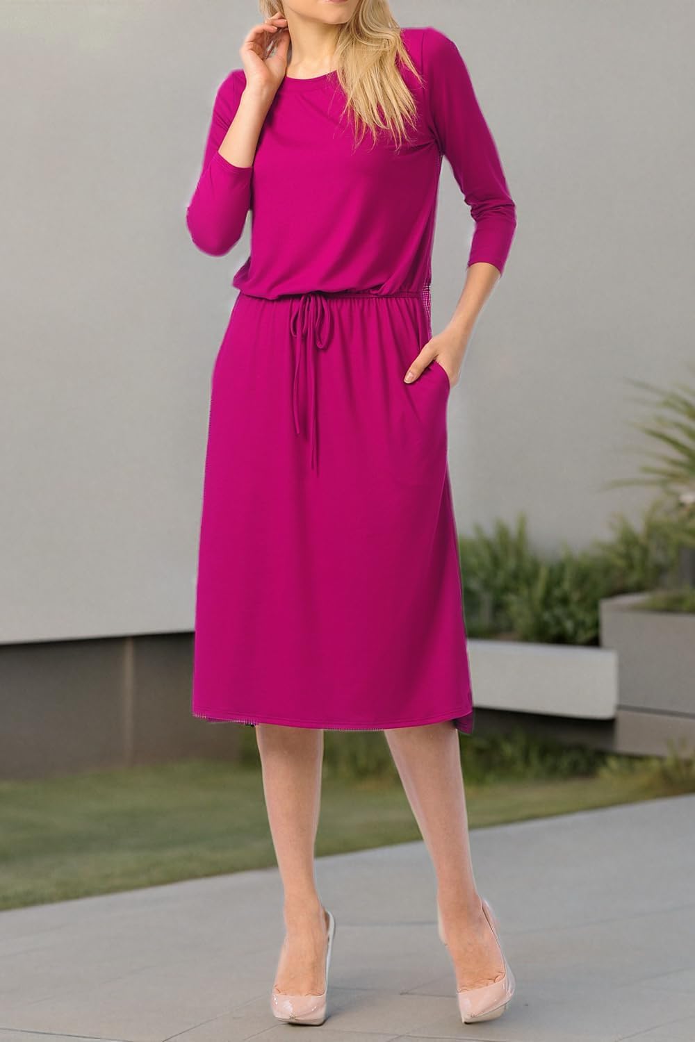 iconic luxe Women's Relaxed Midi Dress with Elastic Waist